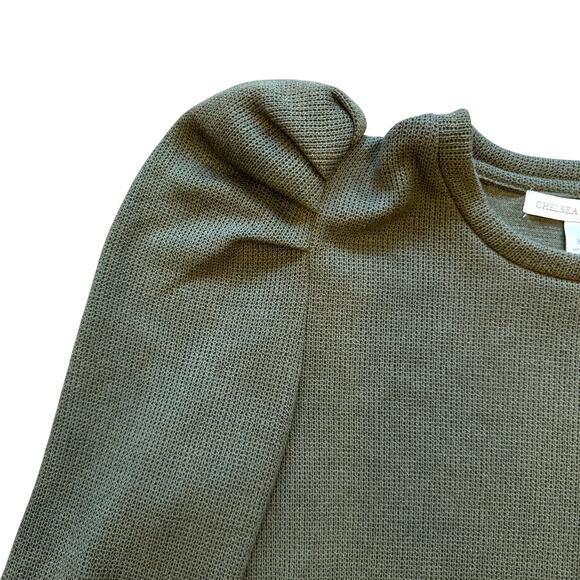 Chelsea & Violet Olive Long Sleeve Puff Shoulder Top Women's Size Medium - Picture 4 of 5